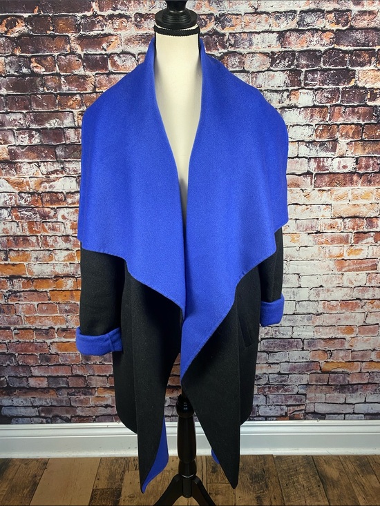 Lafayette 148 New York Sweaters - Lafayette 148 New York Wool Angora Blue Black Open Front Cardigan Cape Sz XL